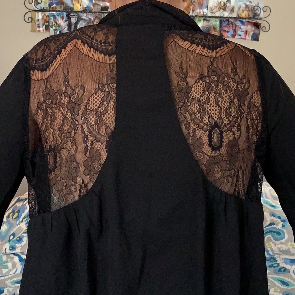 Black button down blouse with lace backing